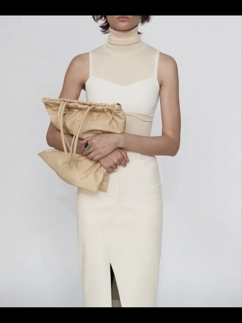 Beige Drawstring Zara Pouch Clutch – Women Bags